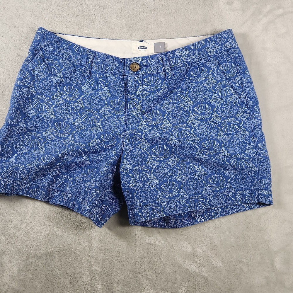 Old Navy Blue Ocean Coral Shell Print Shorts Womens Size 2 Preppy Coastal
